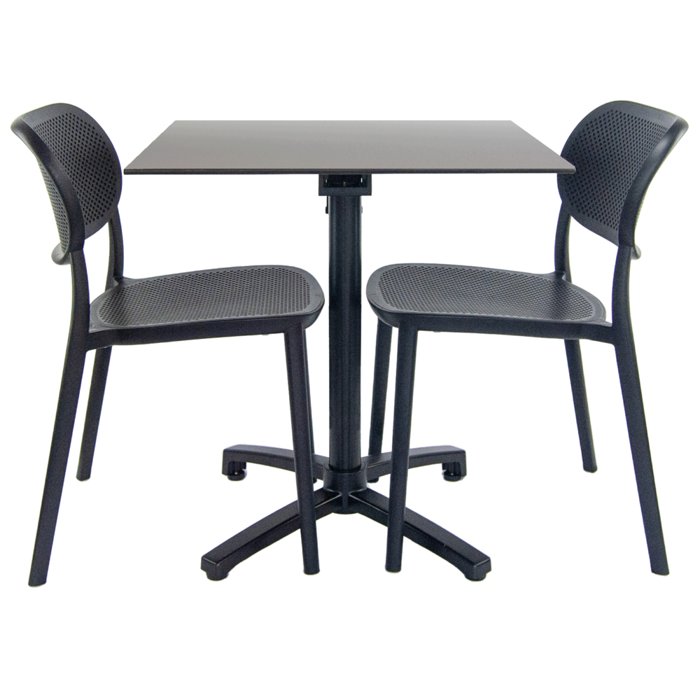 Lot de 1 table pliable gris métal + 2 chaises pour terrasse