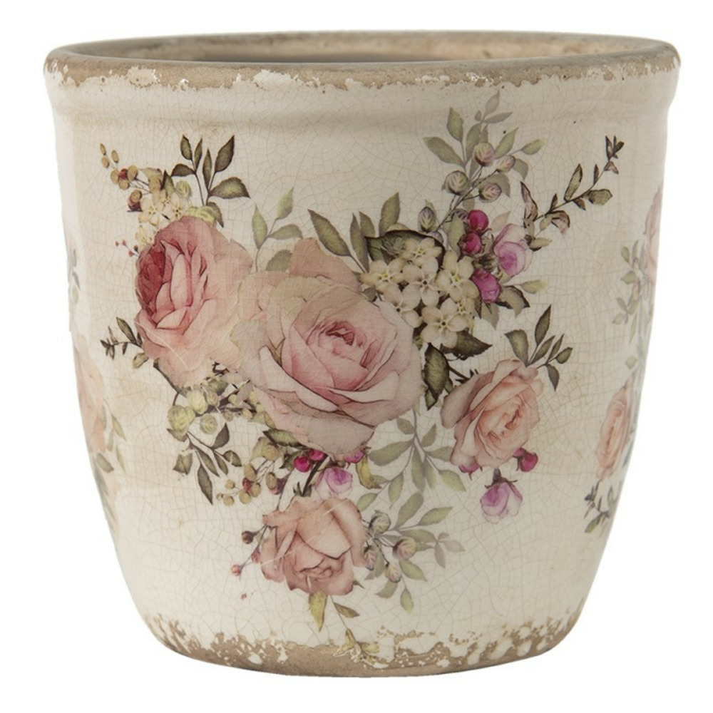 Pot de fleur rose céramique beige 12x12x12cm
