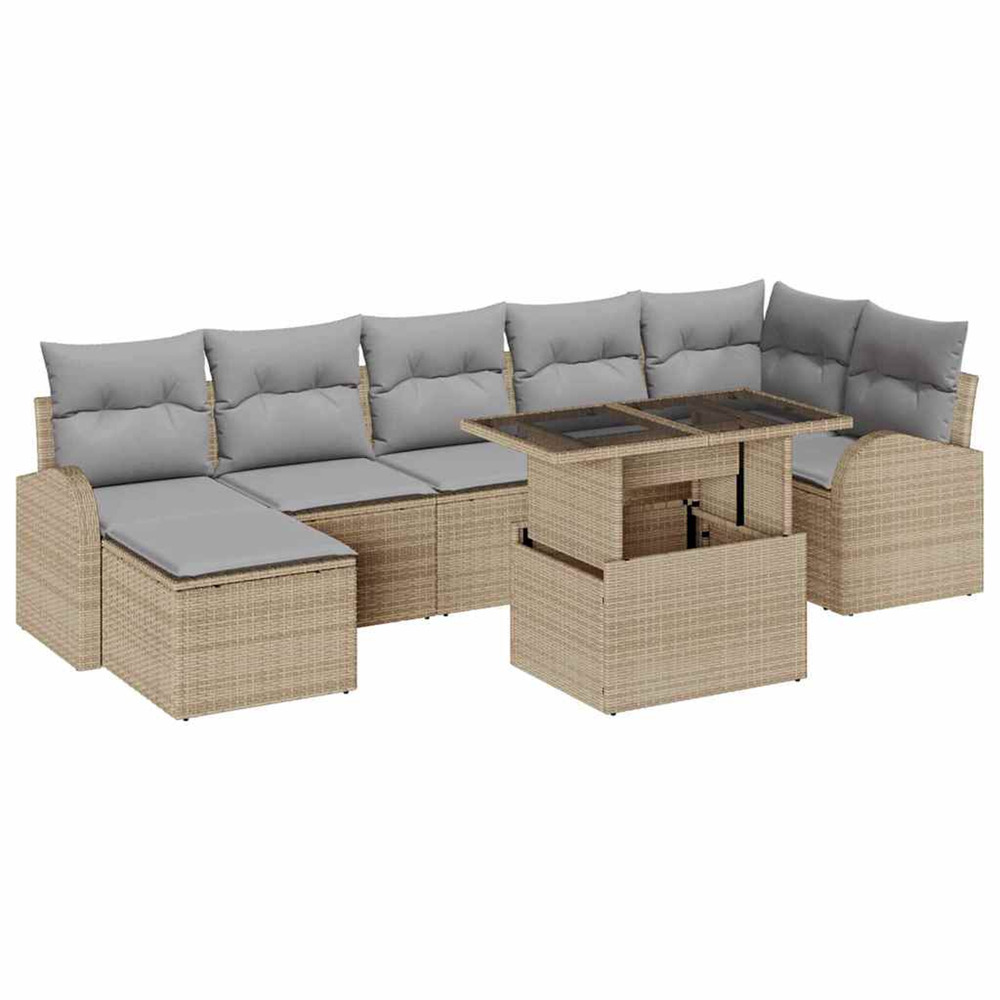 Ensemble de canapé de jardin 8 pcs beige poly rotin