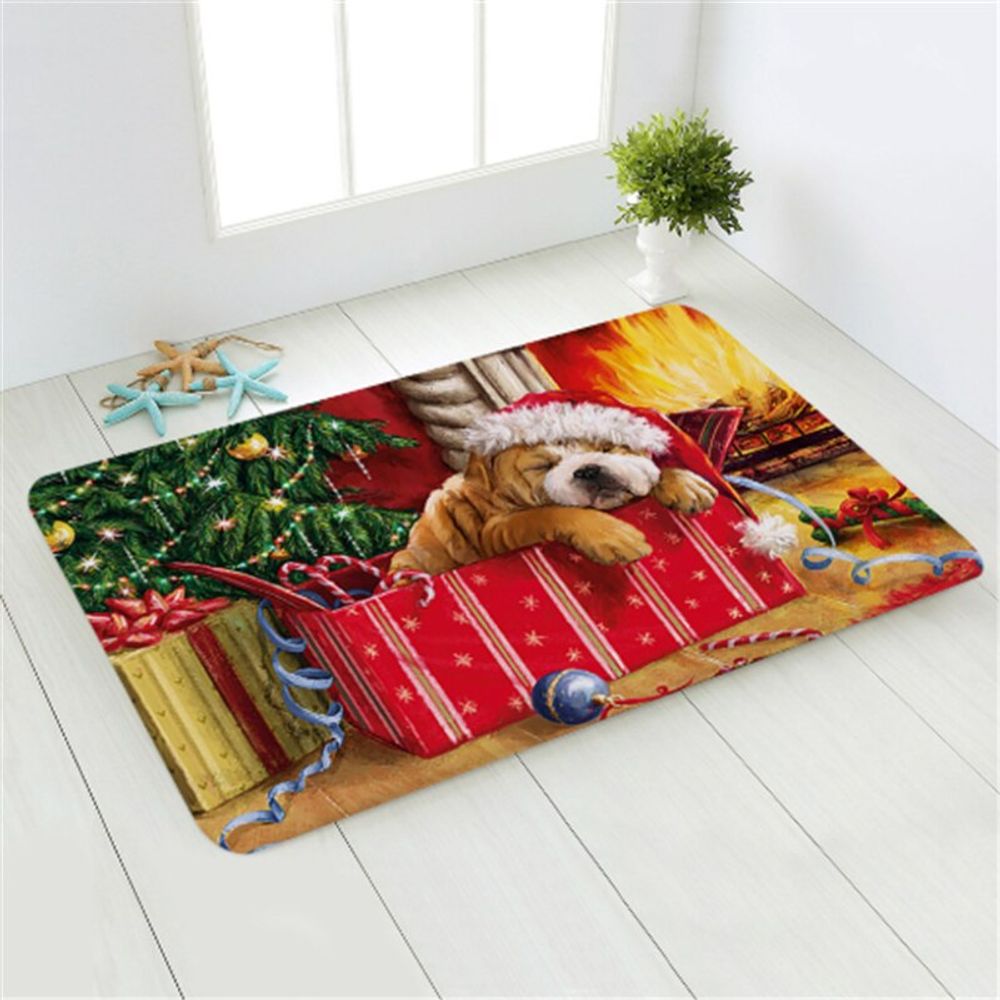 Tapis de noël - chiot dans un cadeau