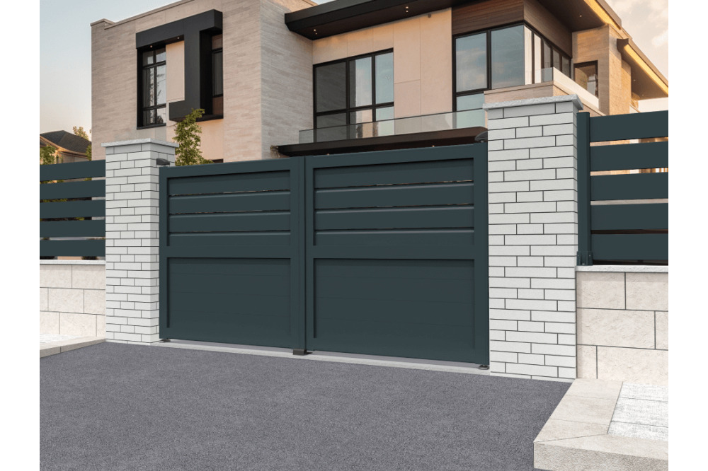 Portail battant mixte gris anthracite l 3500 x h 1594.8 mm motorisé