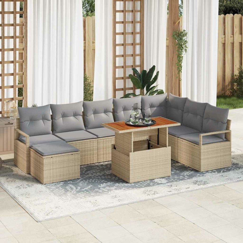 Ensemble de canapé de jardin 9 pcs beige poly rotin