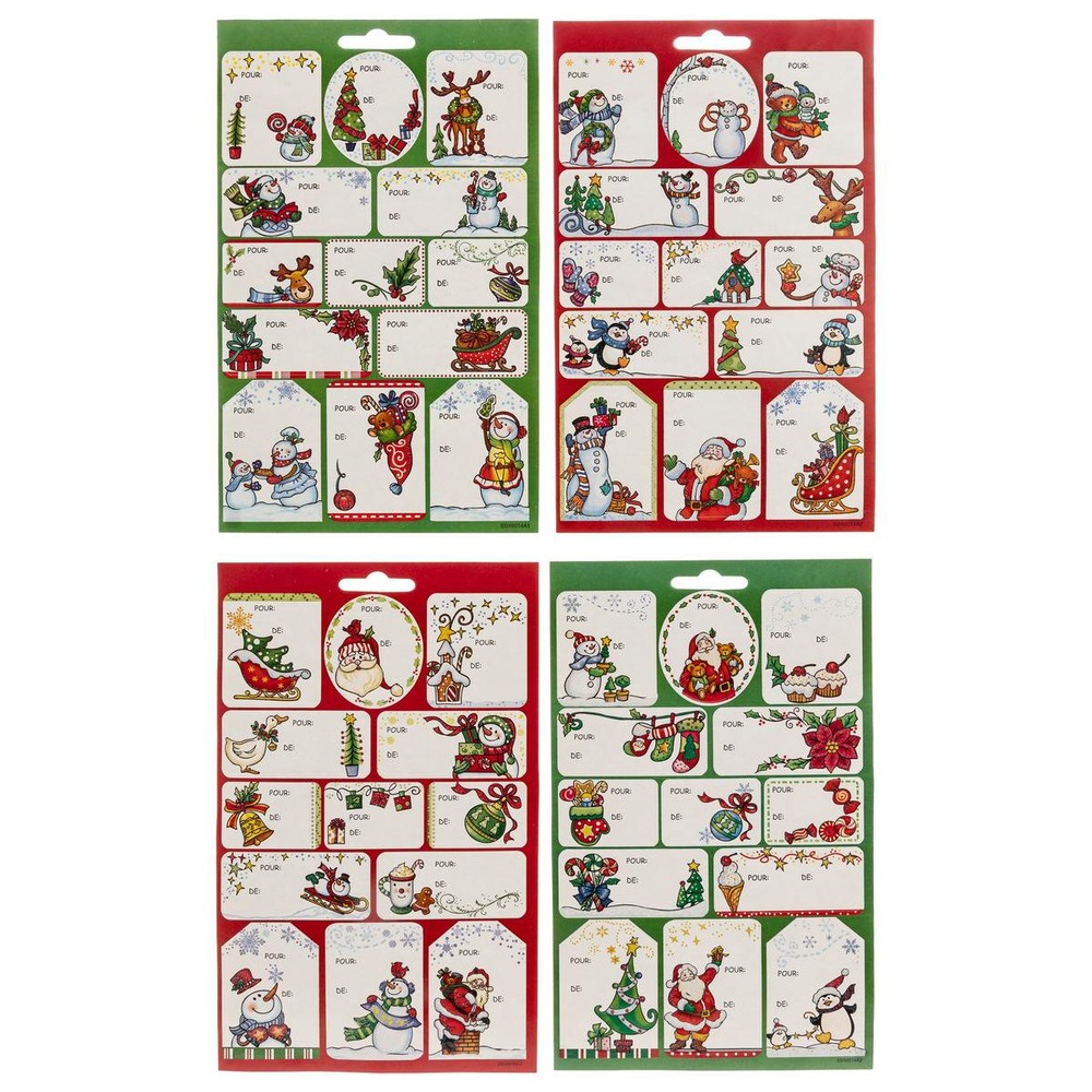 Planches de 48 ou 52 étiquettes cadeaux autocollantes