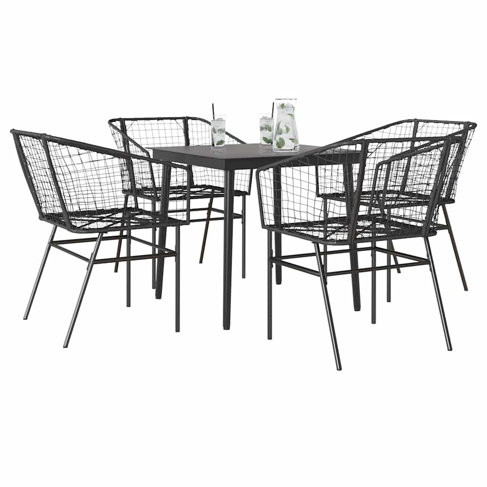 Ensemble à manger de jardin 5 pcs noir résine tressée verre