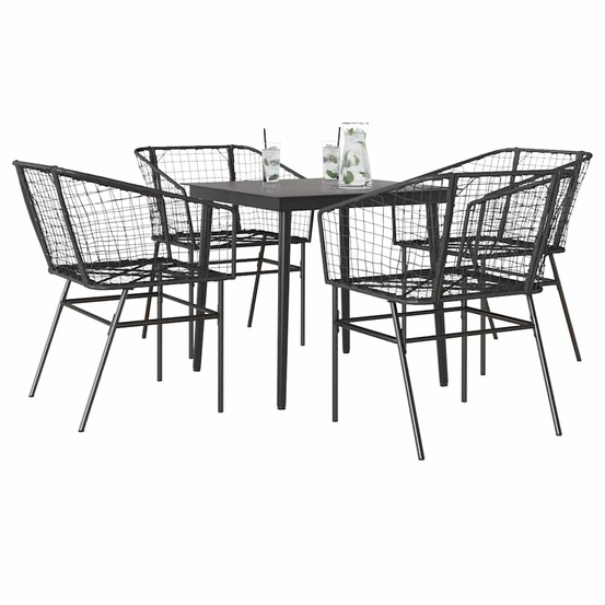 Ensemble à manger de jardin 5 pcs noir résine tressée verre