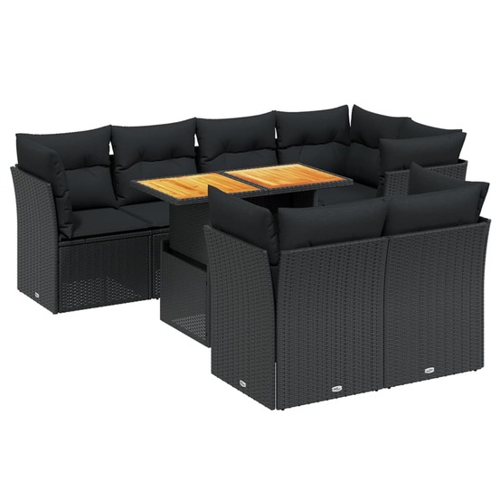 Salon de jardin 8 pcs avec coussins noir résine tressée
