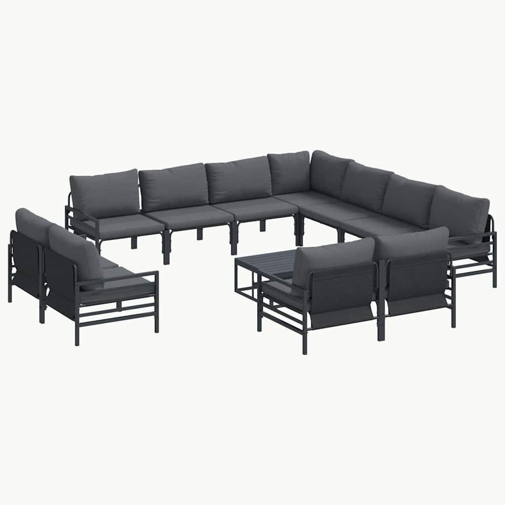 Ensemble de canapé de jardin avec coussin 12 pcs noir acier
