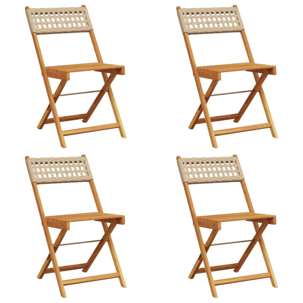 Chaises de jardin pliantes lot de 4 beige rotin et bois massif