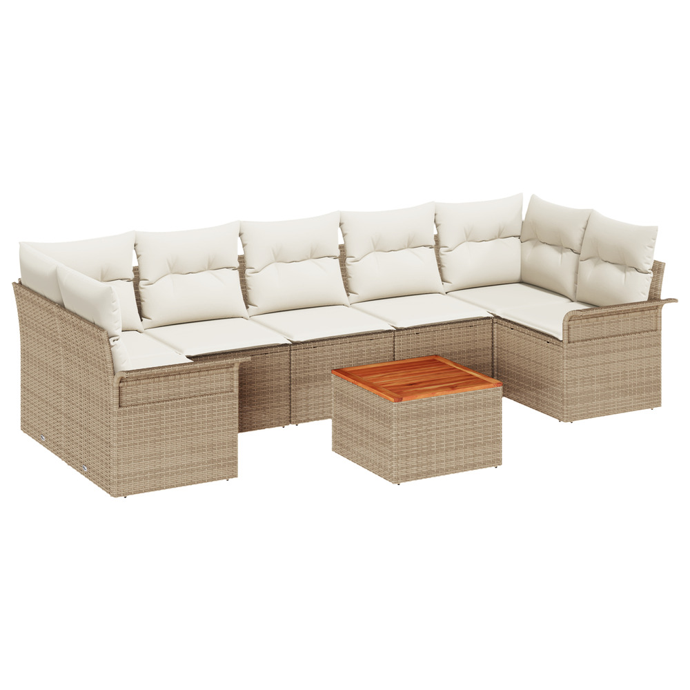 Ensemble de canapé de jardin 8 pièces avec coussins beige poly rattan acacia