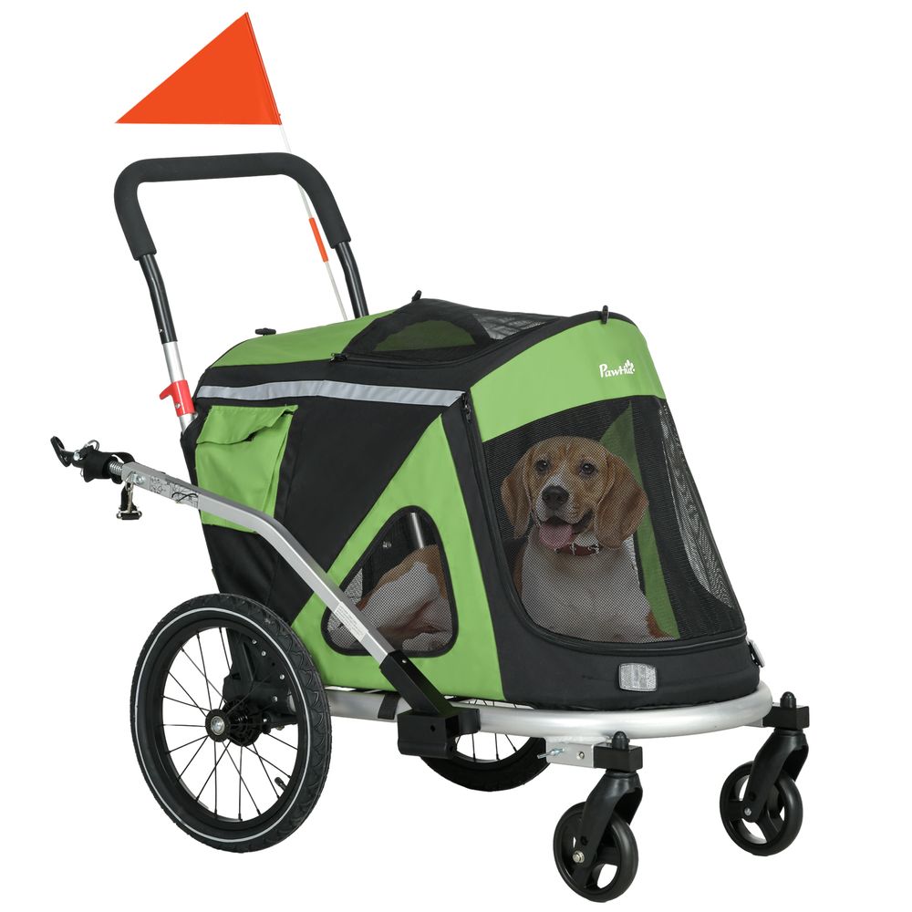 Remorque vélo poussette jogging chien chat aluminium oxford pliable 150x68x95 cm vert