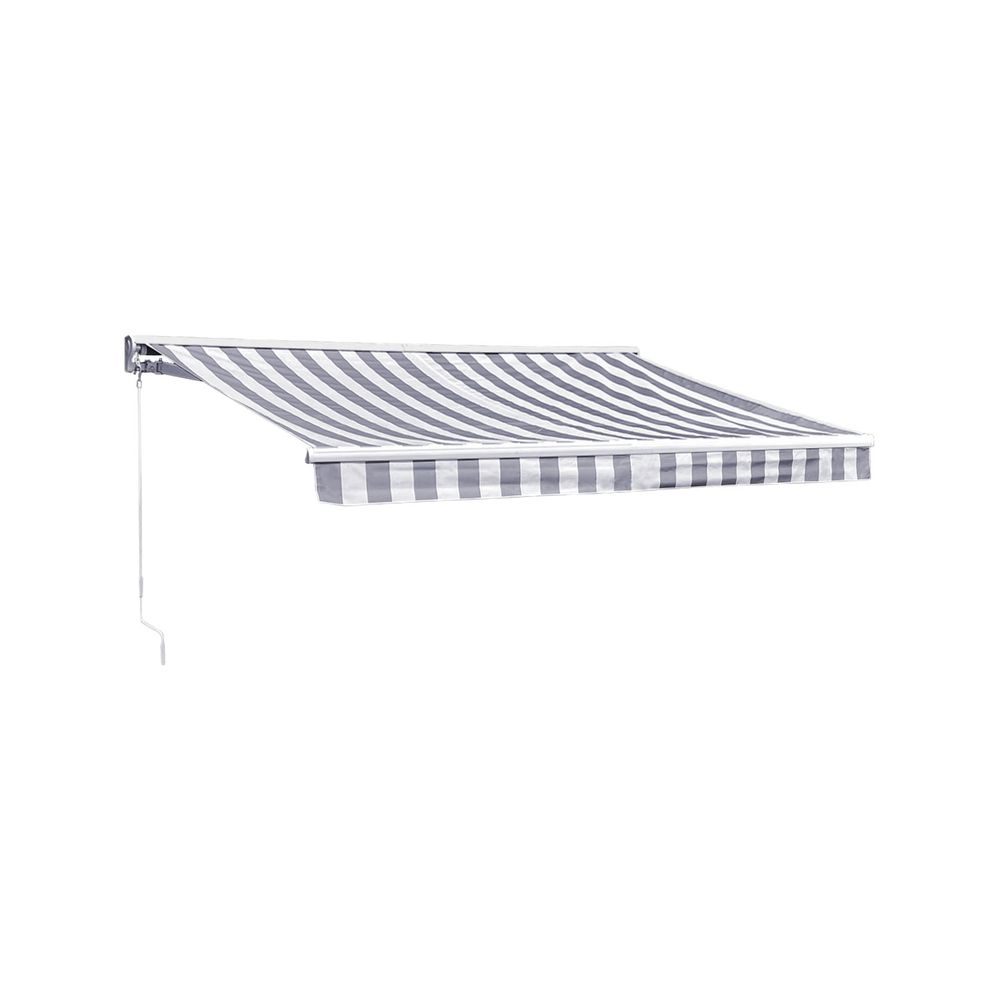 Store banne saule 2,95 × 2,5m avec semi-coffre - toile rayée blanche/grise