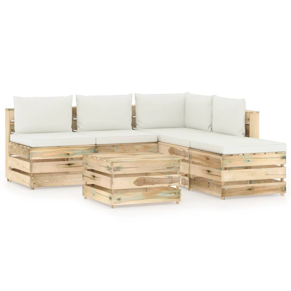 Salon de jardin 6 pcs avec coussins vert bois imprégné