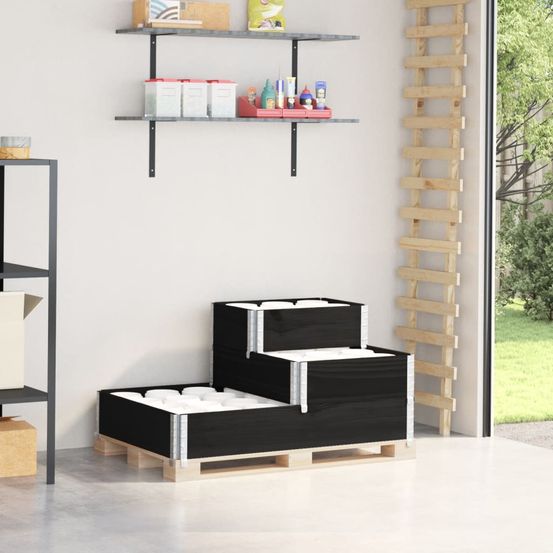 Potager surélevé 3 étages en bois de pin noir, jardinière modulable 120x80cm pour balcon