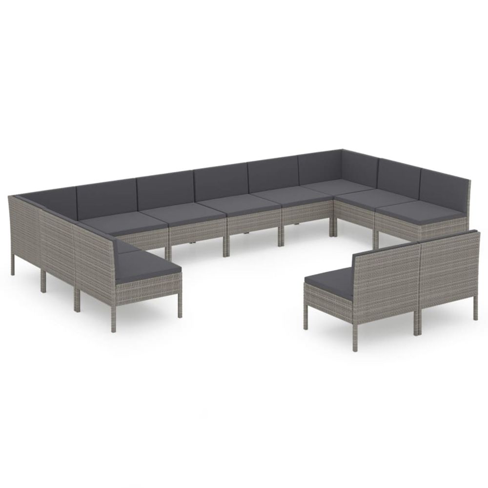 Salon de jardin 12 pcs avec coussins résine tressée gris