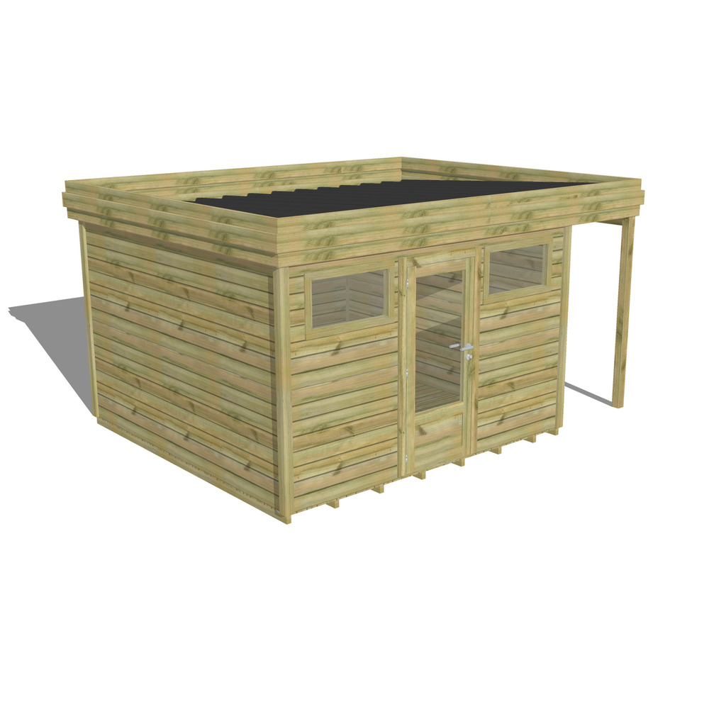 Abri de jardin bois pin traité autoclave 27mm - 4,44x3,44m / 15m2 - bac acier - plancher bois