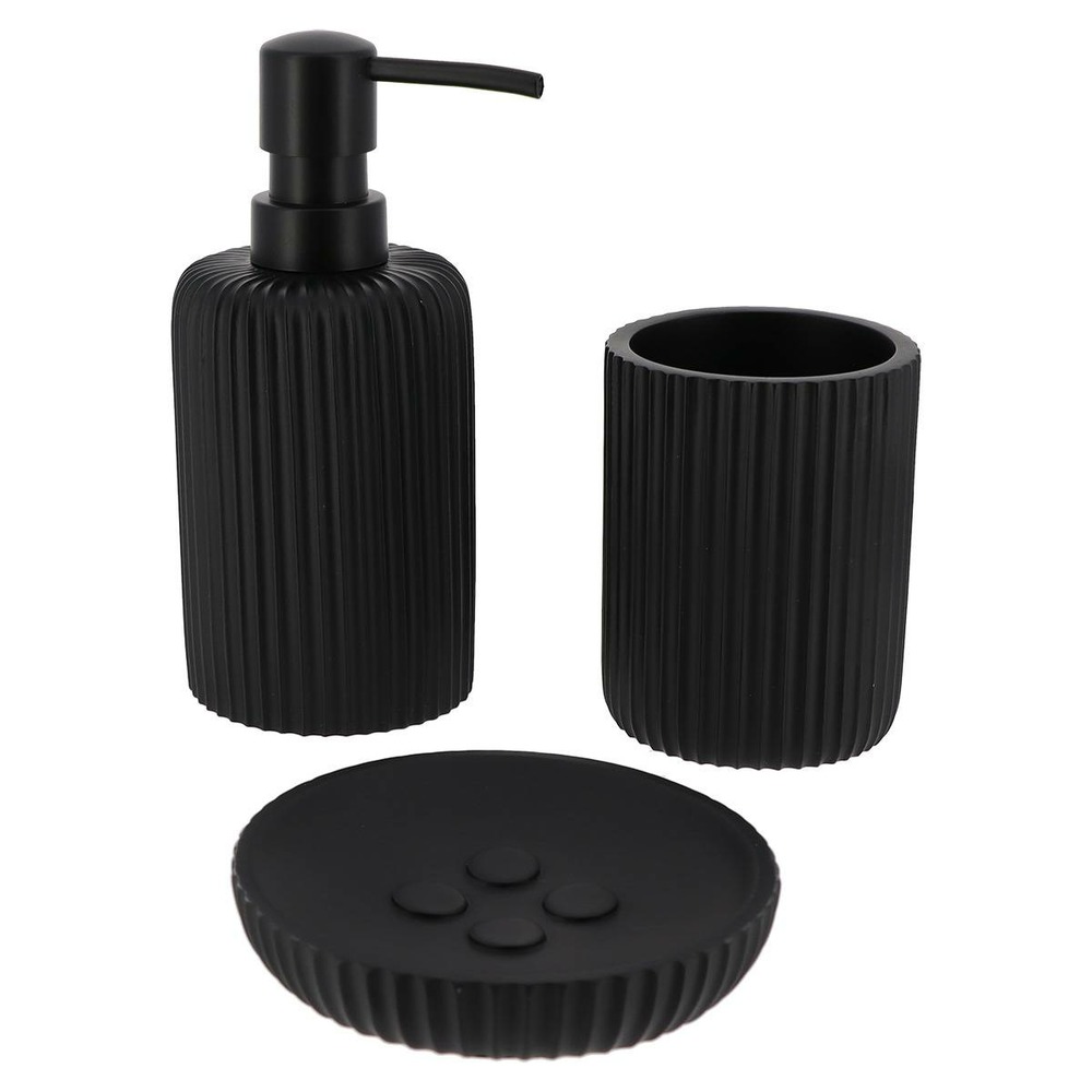 Set gobelet distributeur a savon et porte savon polyresine striee - noir