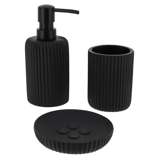 Set gobelet distributeur a savon et porte savon polyresine striee - noir
