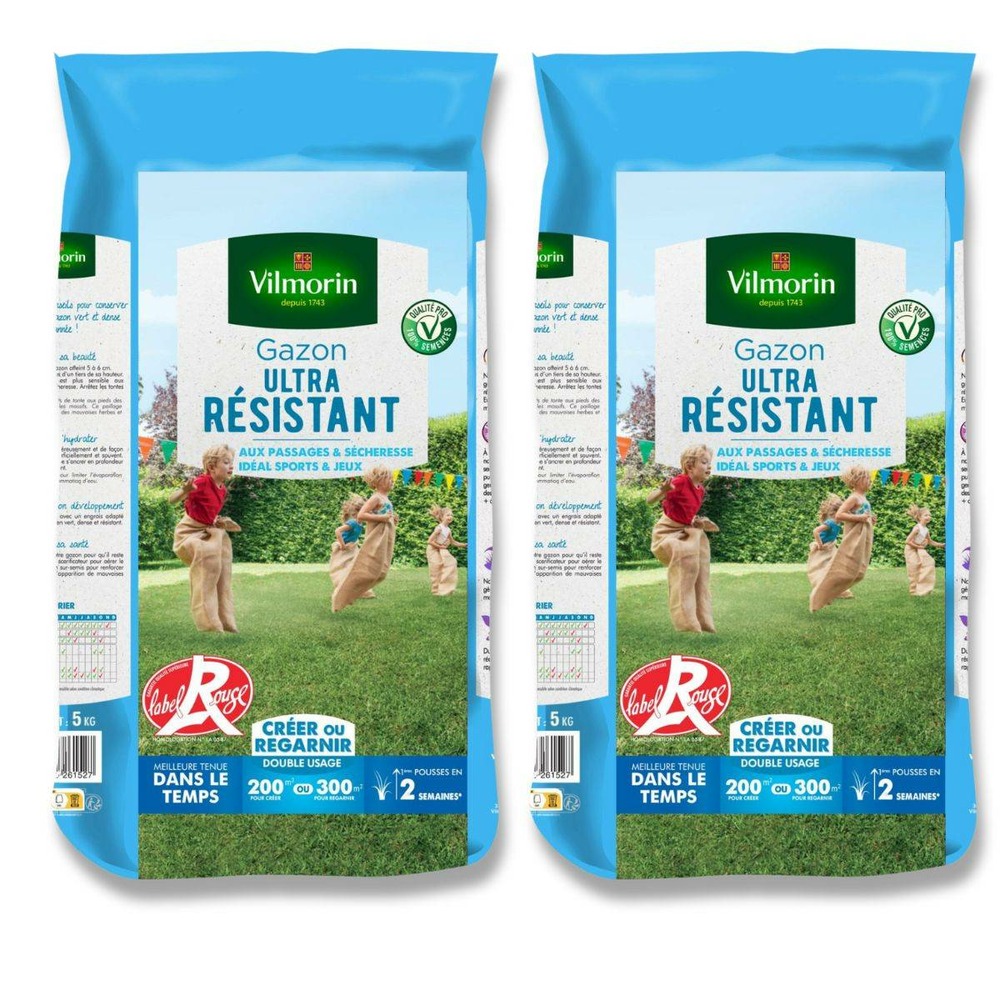 Lot gazon ultra-résistant vilmorin 2x5kg : la solution pro pour une pelouse à to