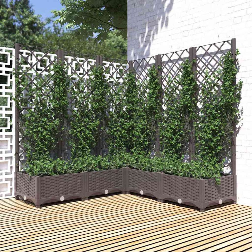 Grande jardinière carrée 120cm avec treillis marron pp pour jardin