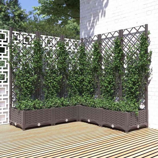 Grande jardinière carrée 120cm avec treillis marron pp pour jardin