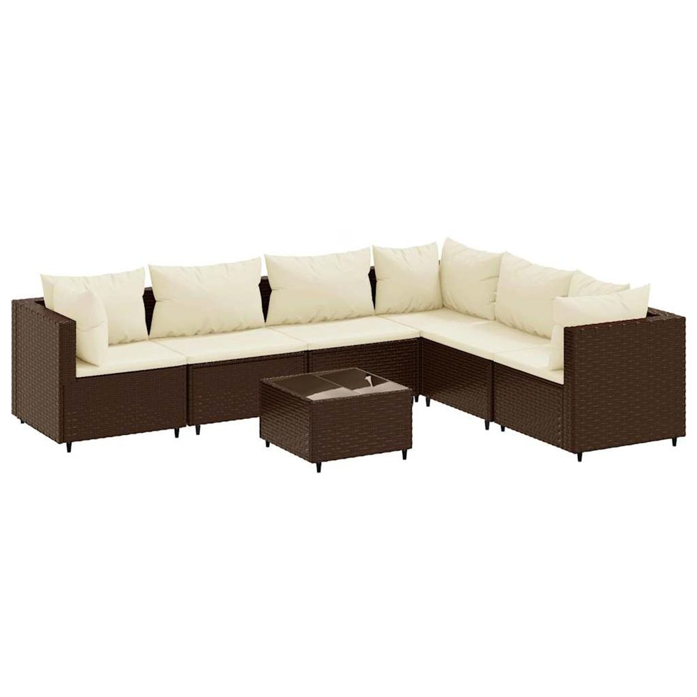 Salon de jardin avec coussins 7 pcs marron résine tressée