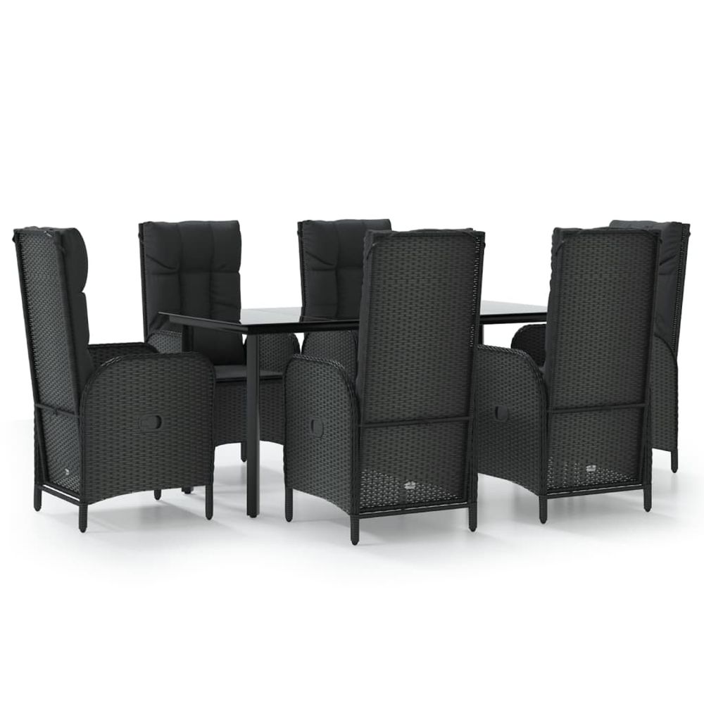 Ensemble à manger de jardin coussins 7pcs noir résine tressée