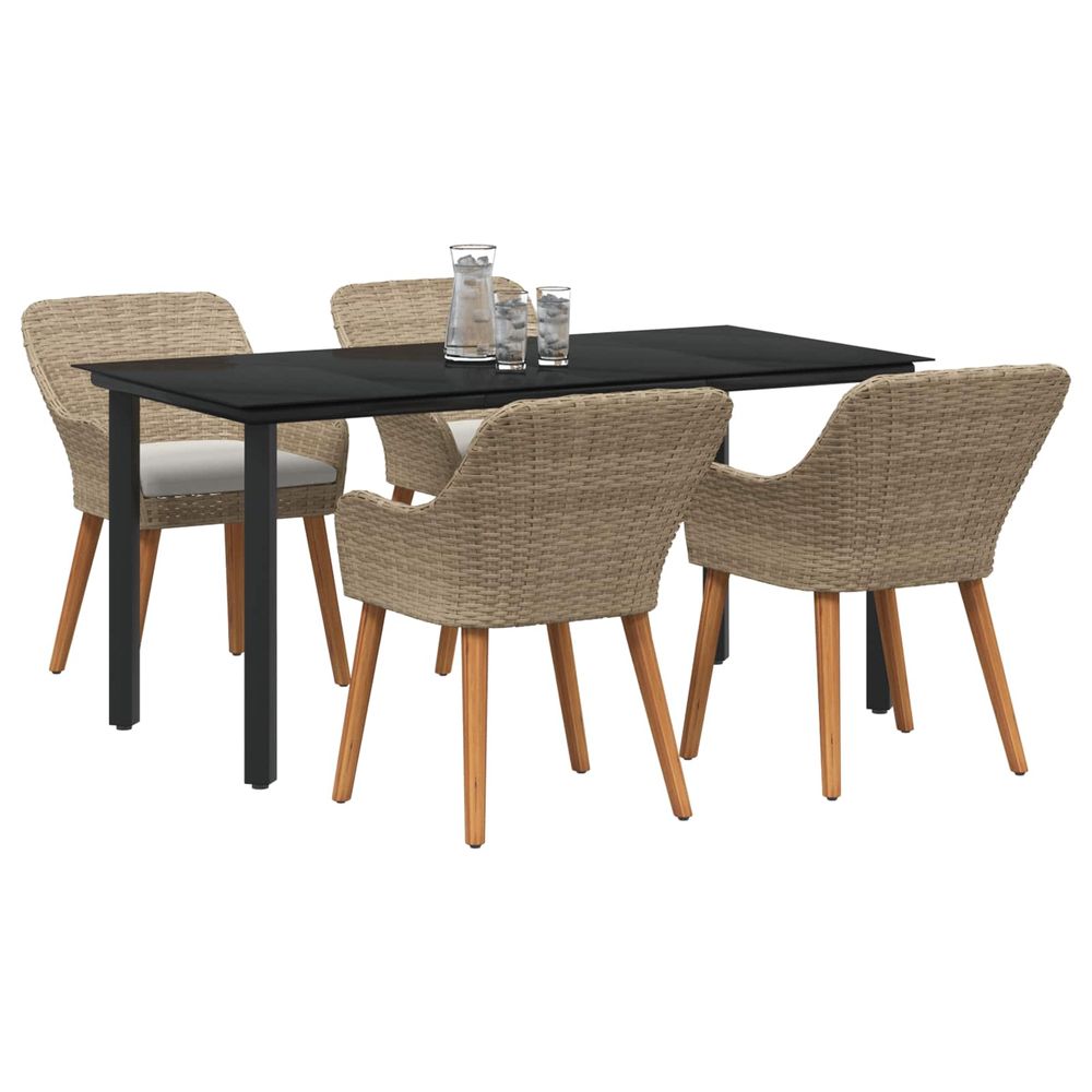 Ensemble de salle à manger pour jardin 5 pc beige polyrotin