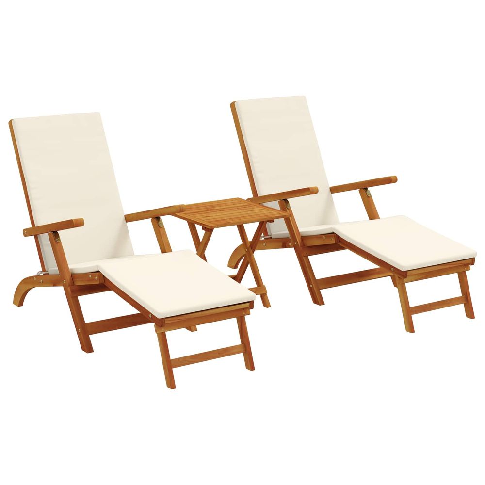 Chaise longue inclinable et pliable 3 pc bois d'acacia massif bain de soleil