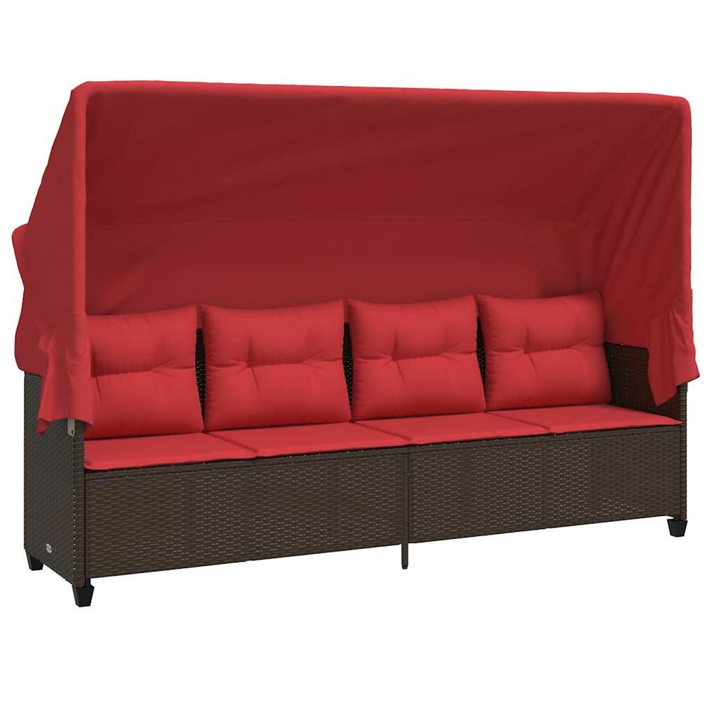 Chaise longue avec auvent et coussins marron résine tressée