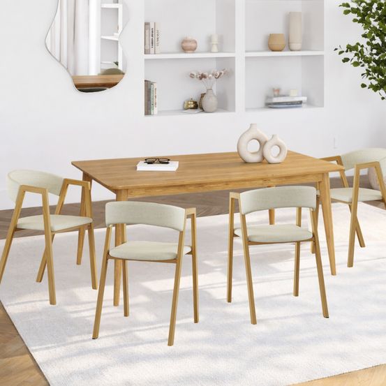 Lot de 4 chaises camille en métal effet bois et tissu beige avec accoudoirs