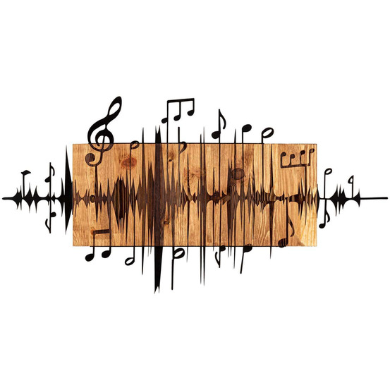 Décoration murale en métal et bois notes de musique 90 x 47 cm