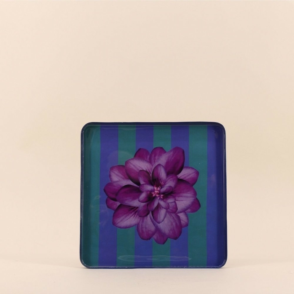 Plateau en métal laqué motif blossom 25x25cm