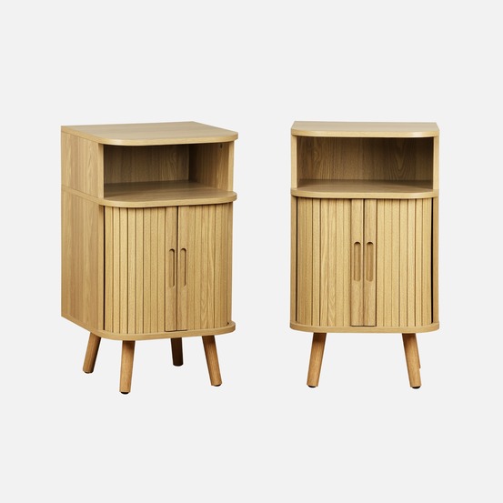 Lot de 2 tables de chevet 2 portes coulissantes + 1 niche effet bois rainuré, l 40 x p 40 x h 70cm