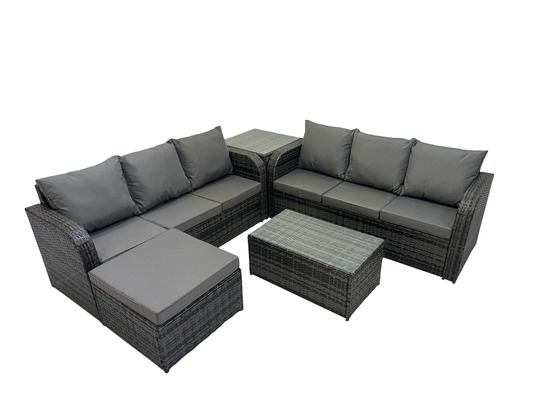 Ensemble de meubles de jardin en polyrotin 7 places avec table basse rectangulaire canapé 3 places table d'appoint