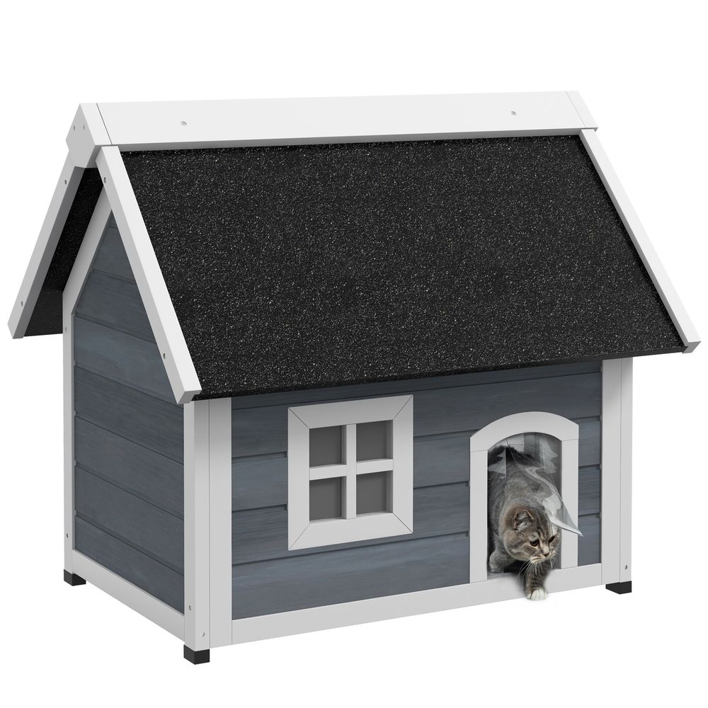 Maison chat extérieure bois massif jardin abri toit ouvrable gris 77x57x68cm