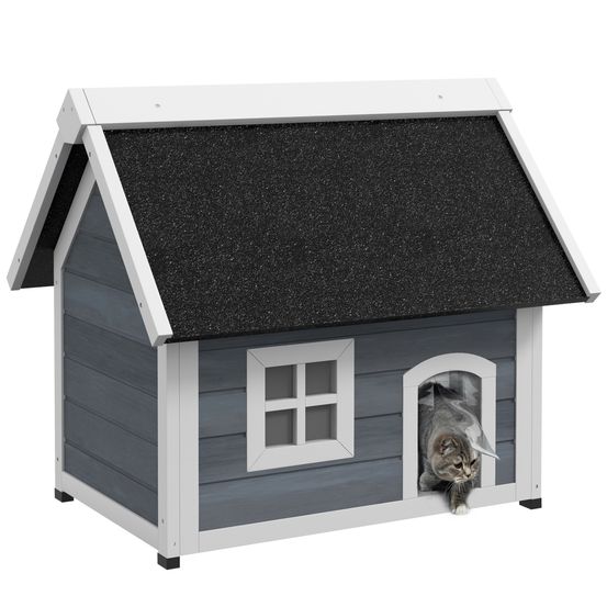 Maison chat extérieure bois massif jardin abri toit ouvrable gris 77x57x68cm