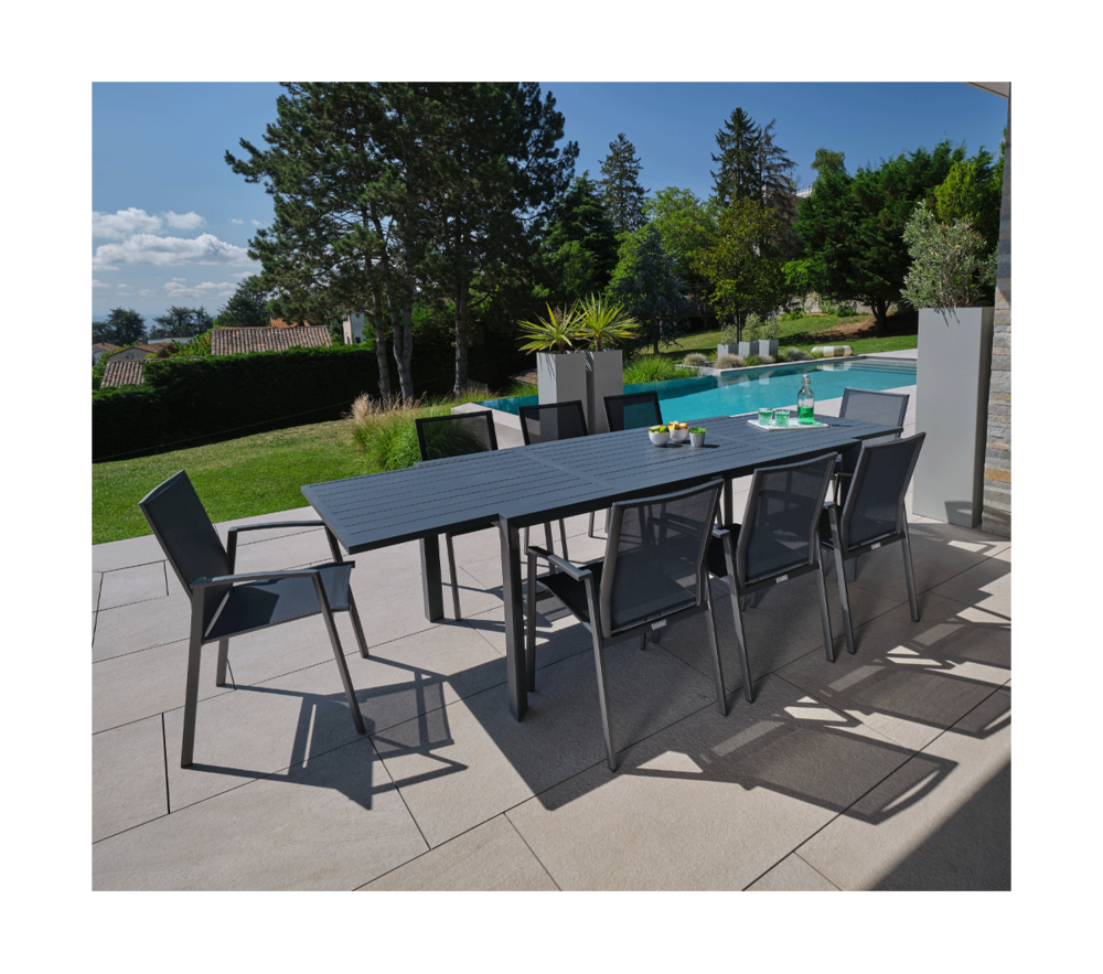 Argonea - ensemble table et chaises de jardin - 8 places - gris anthracite