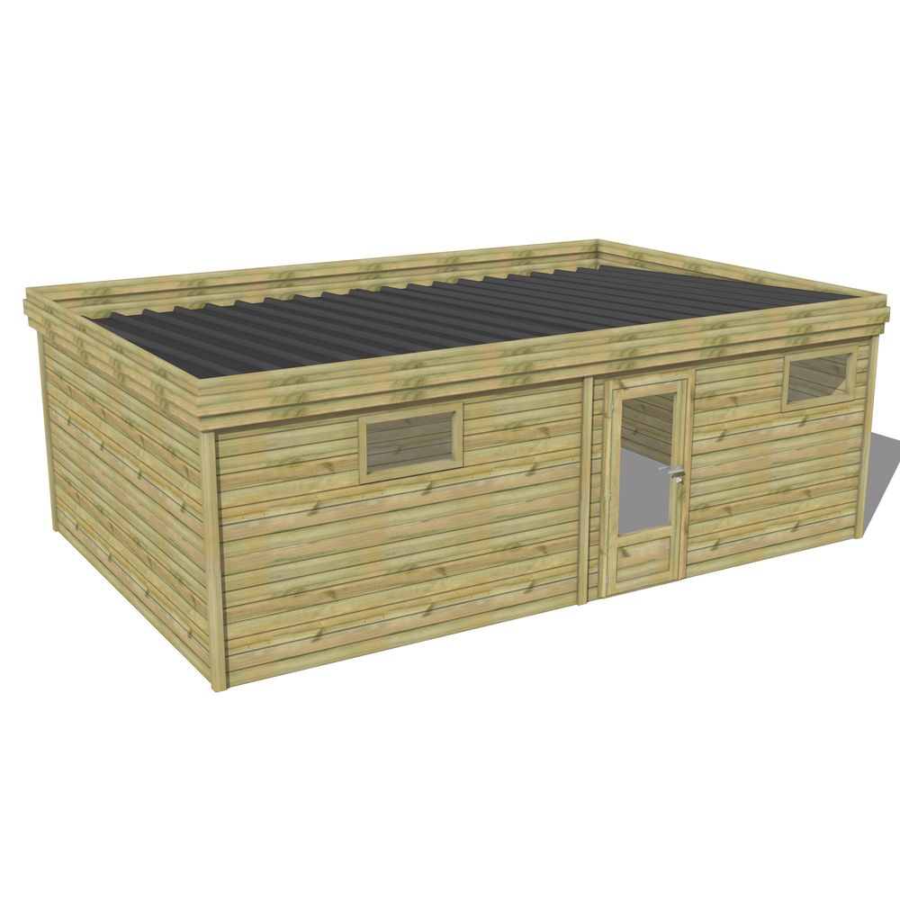 Abri de jardin bois pin traité autoclave 27mm - 6,795x4,34m / 29m2 - bac acier - abri français