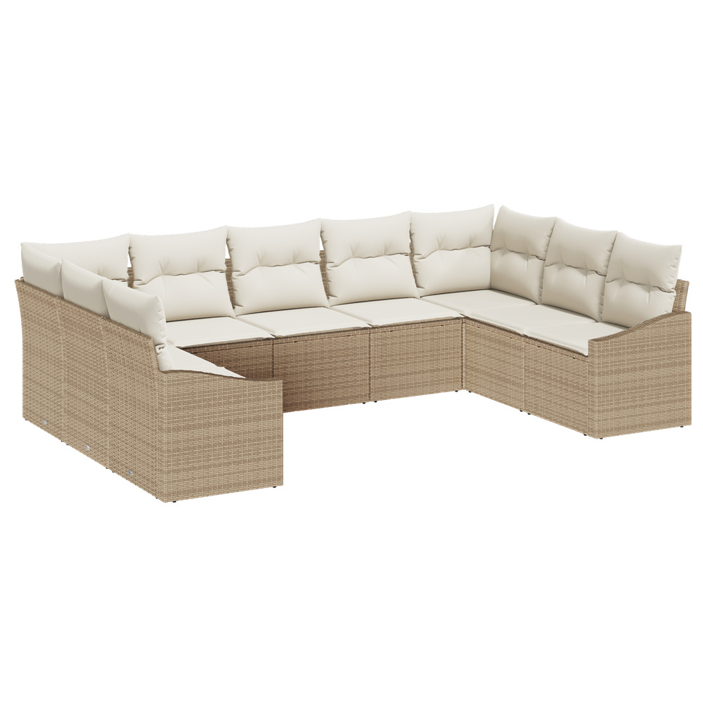 Ensemble de canapés de jardin 9 pièces avec coussins beige poly rattan