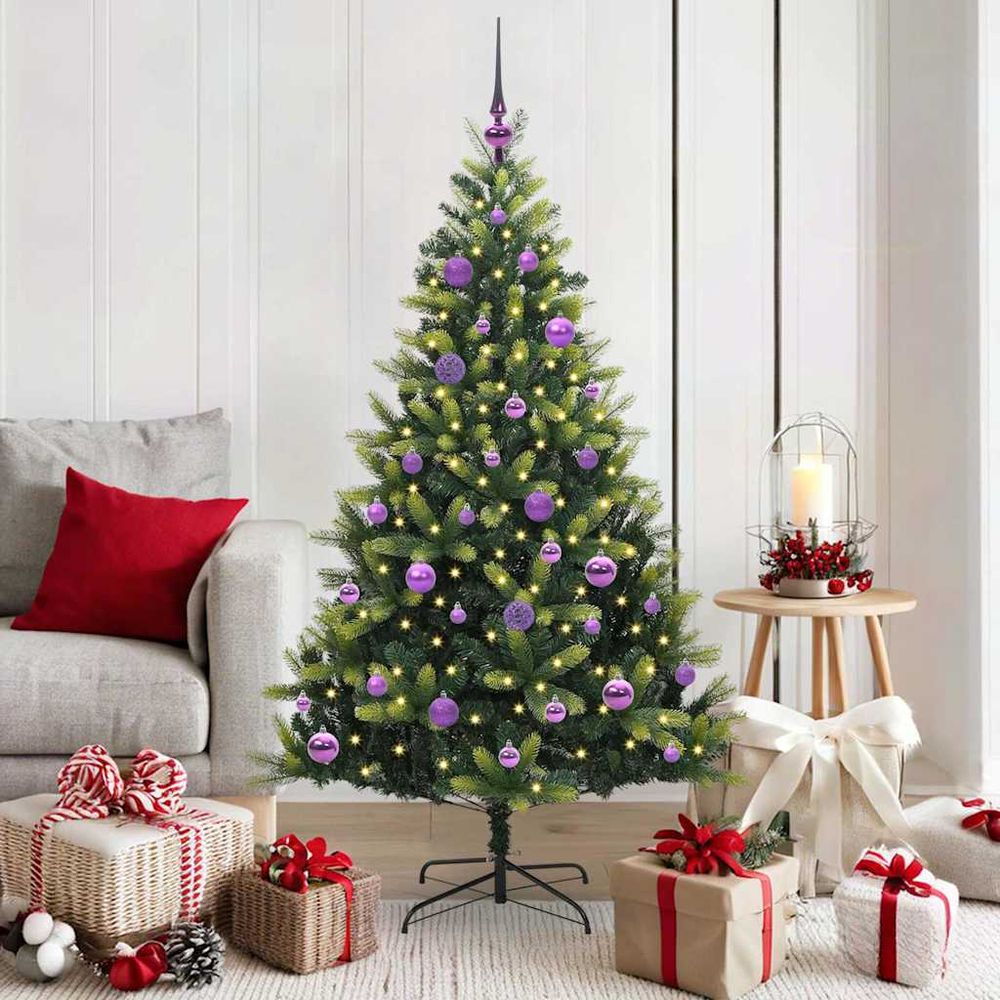 Sapin de noël artificiel pré-illuminé 150 cm, kit décoration complet 150 led