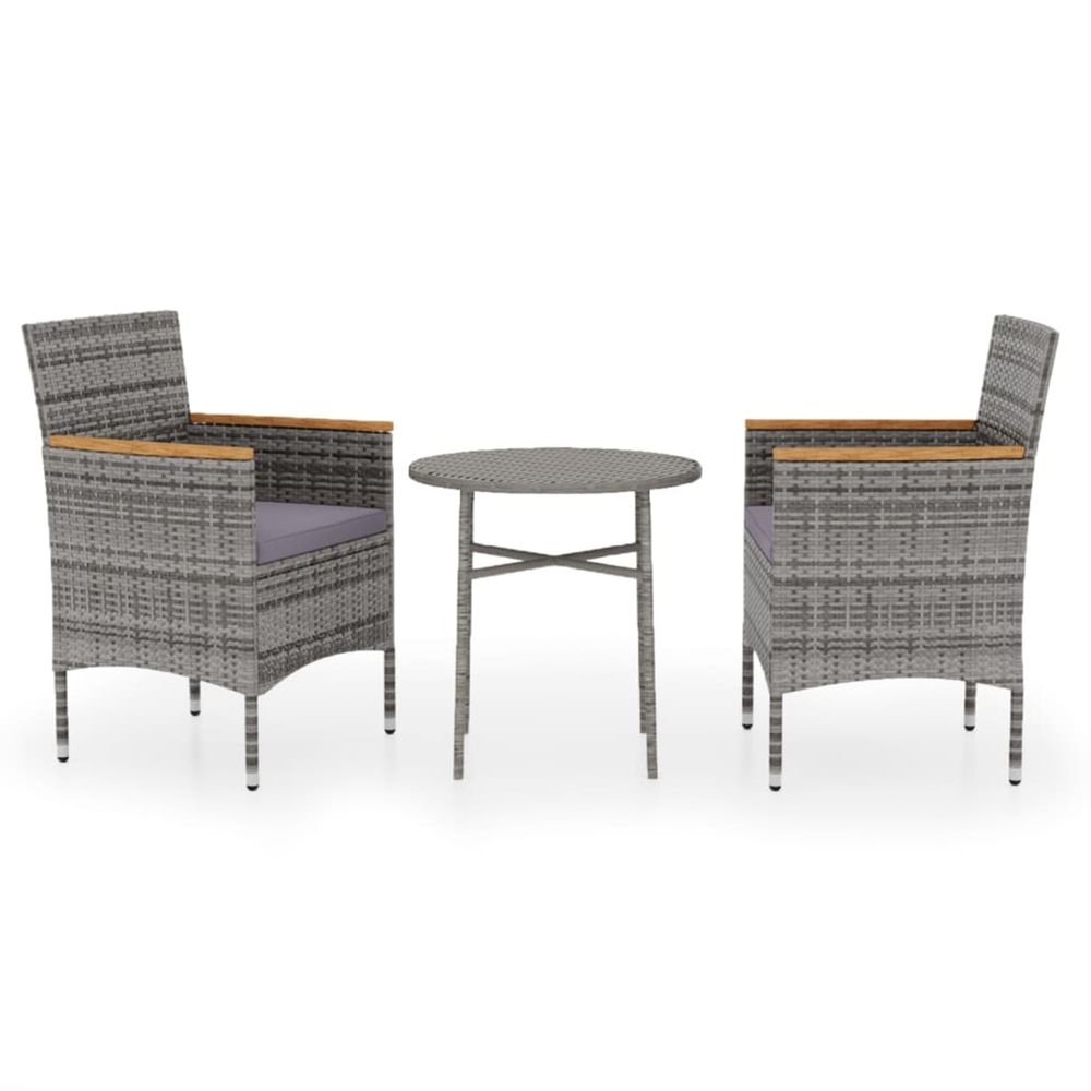 Ensemble à manger de jardin 3 pcs résine tressée gris