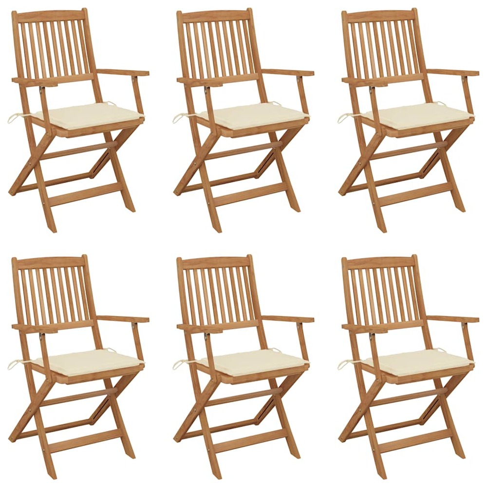 Chaises pliables de jardin lot de 6 avec coussins bois d'acacia