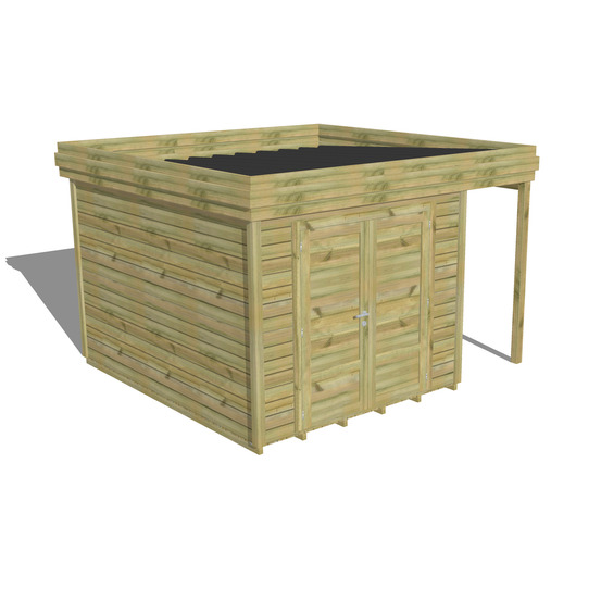 Abri de jardin bois pin traité autoclave 27mm - 3,64x3,44m / 13m2 - bac acier - plancher bois