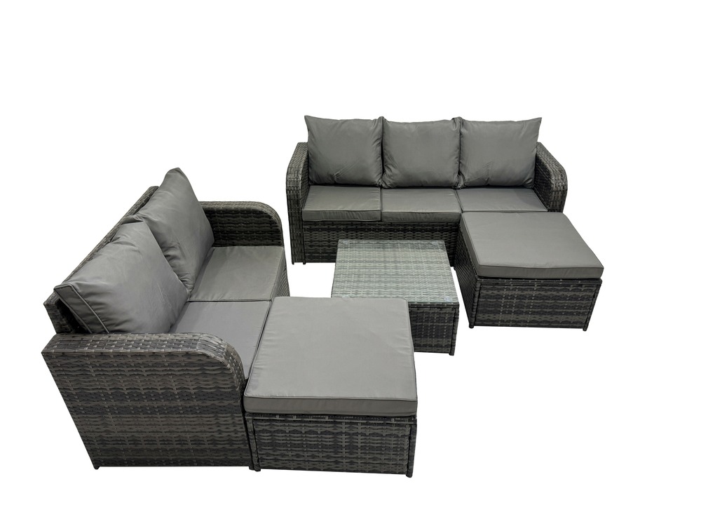 Salon de jardin 7 places ensemble de canapés en rotin table basse carrée 2 grand tabourets