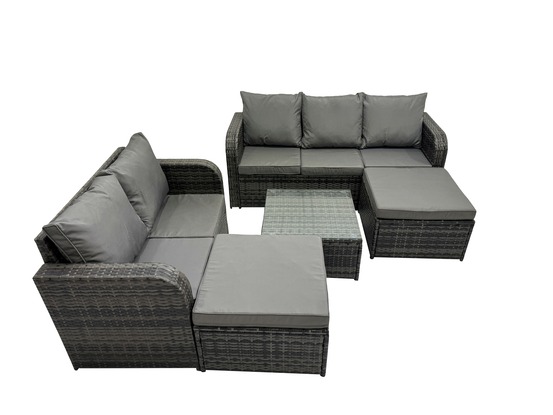 Salon de jardin 7 places ensemble de canapés en rotin table basse carrée 2 grand tabourets
