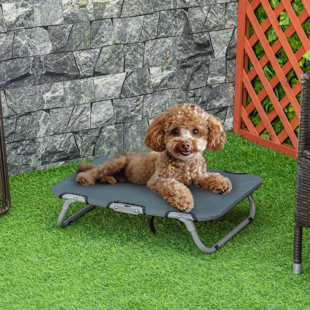 Lit pliant surélevé pour petit chien en acier et tissu oxford 59 x 46 x 15 cm gris foncé intérieur extérieur