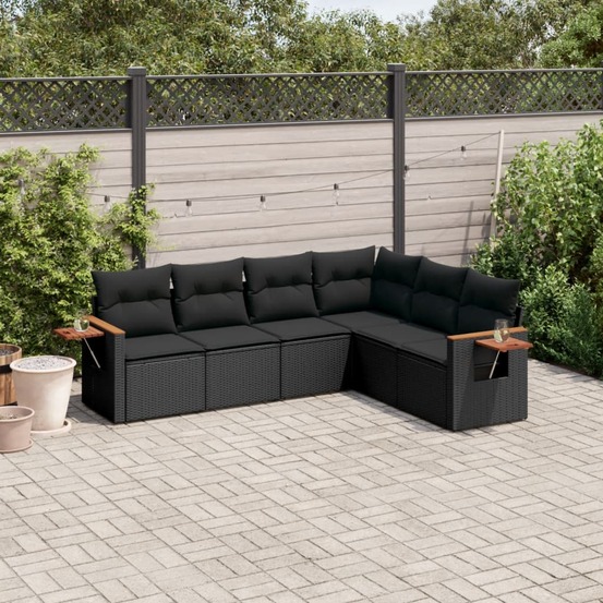 Salon de jardin 6 pcs avec coussins noir résine tressée