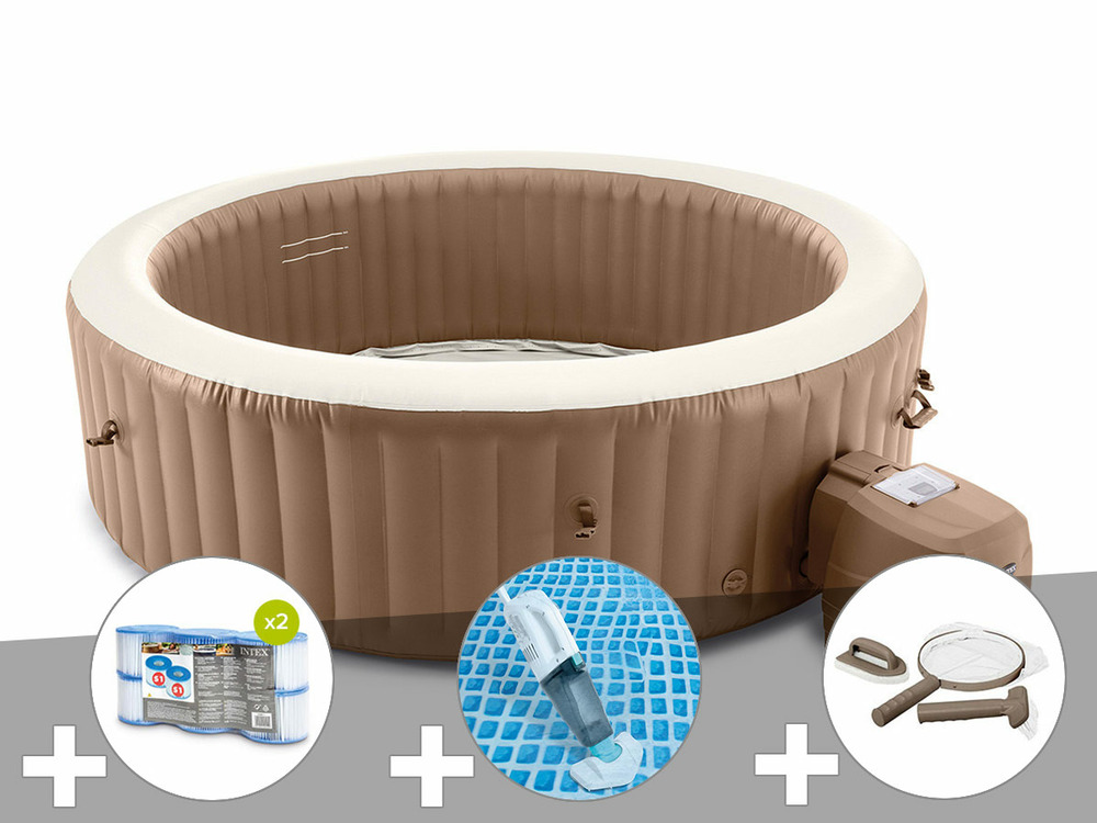 Kit spa gonflable purespa sahara rond bulles 8 places + 12 filtres + aspirateur
