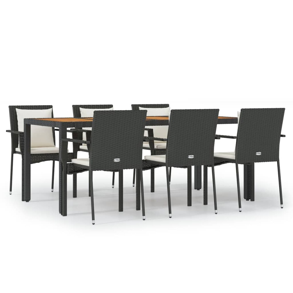 Ensemble à manger de jardin coussins 7pcs noir résine tressée