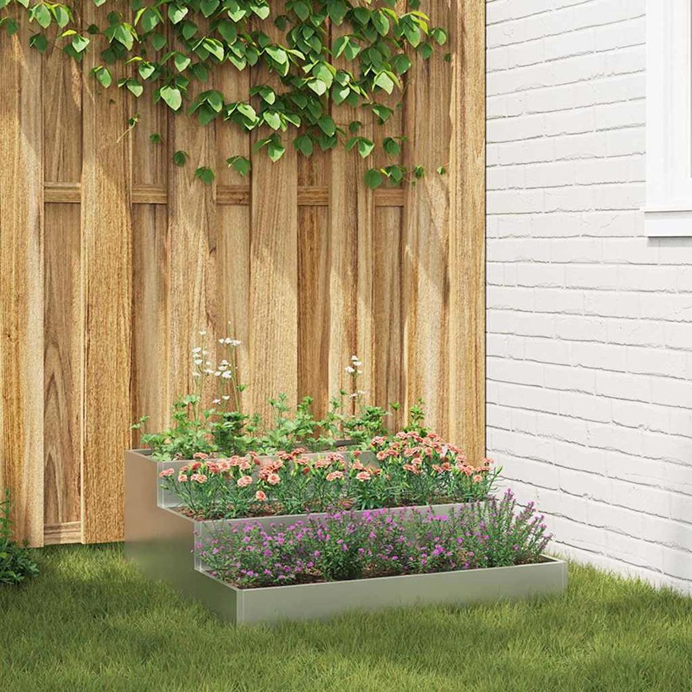 Jardinière carrée acier galvanisé potager surélevé jardin argent 90cm